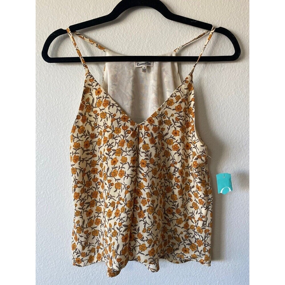 Camellia Tank Top Orange Floral - SIZE S -